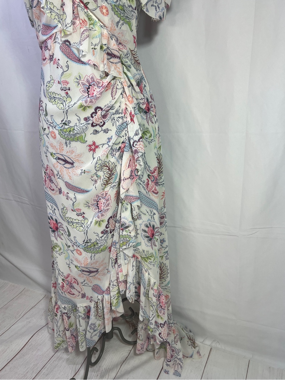 Cinq a Sept Sheila Floral Dress - 4 - Ruffle Trim Midi Shirred Wedding Party - Picture 6 of 15